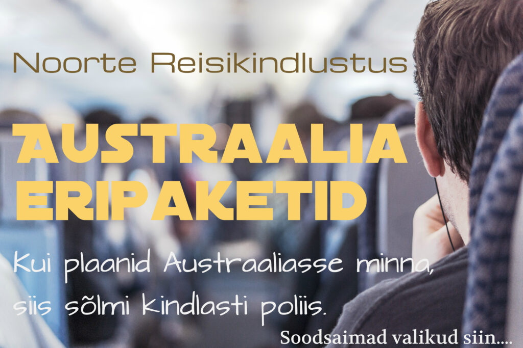 Noorte Austraalia reisikindlustuse eripakettide bänner kõrvaklappidega reisijaga